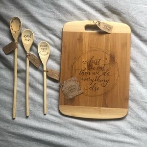 Wooden cutting board and spoon set